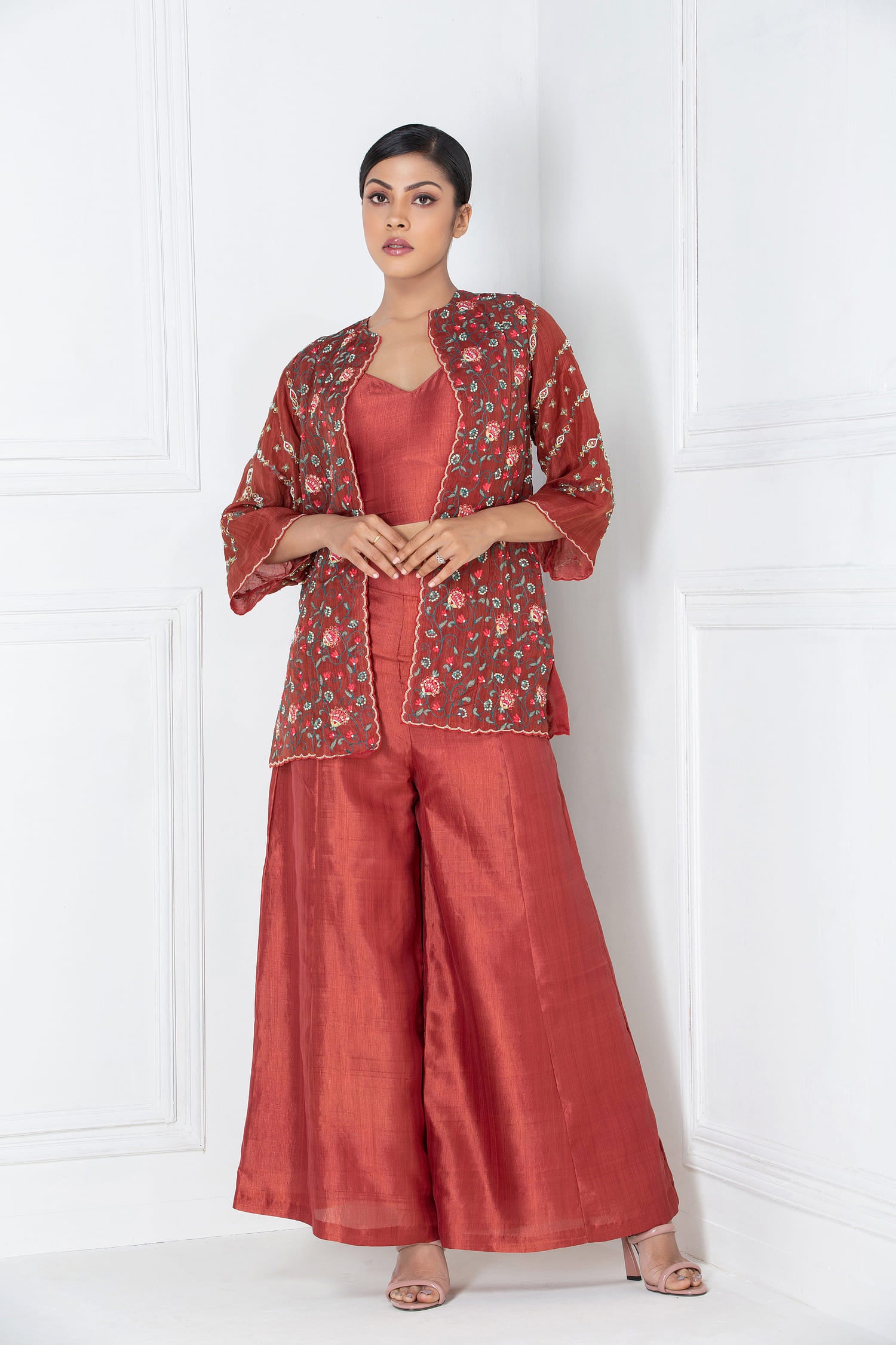 Boxy Jacket with Red Dyed Eri Pant & Inner