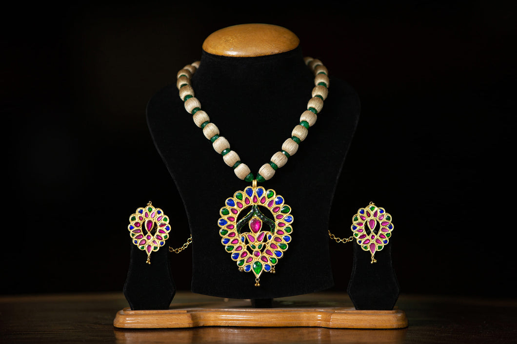 Real stone Multi Colour Dugdugi Set with Muga Beads