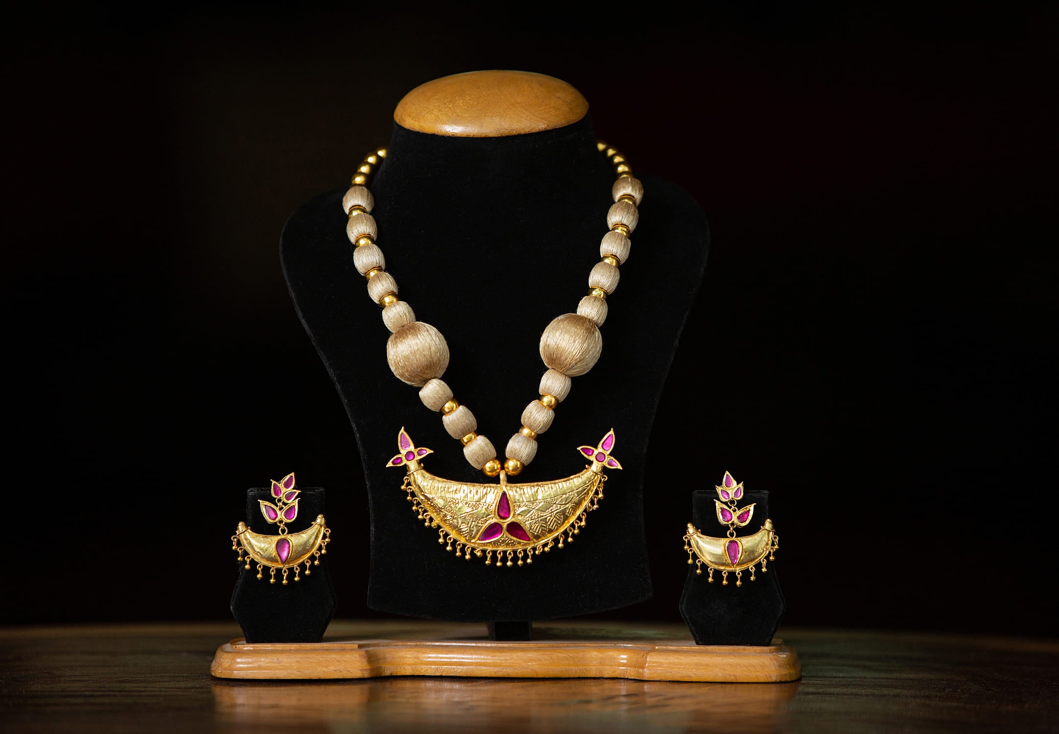 Real Stone Golden Junbiri Set with Muga Beads