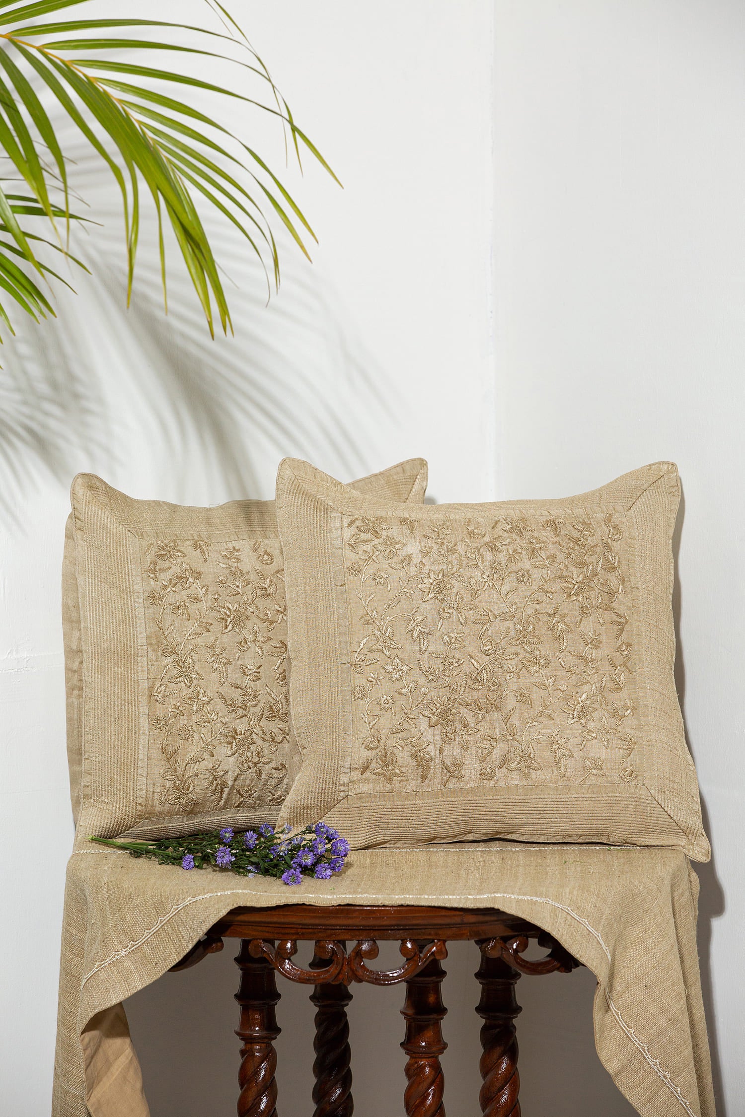 Dori Border Fully Dhaga Embroidered Cushion