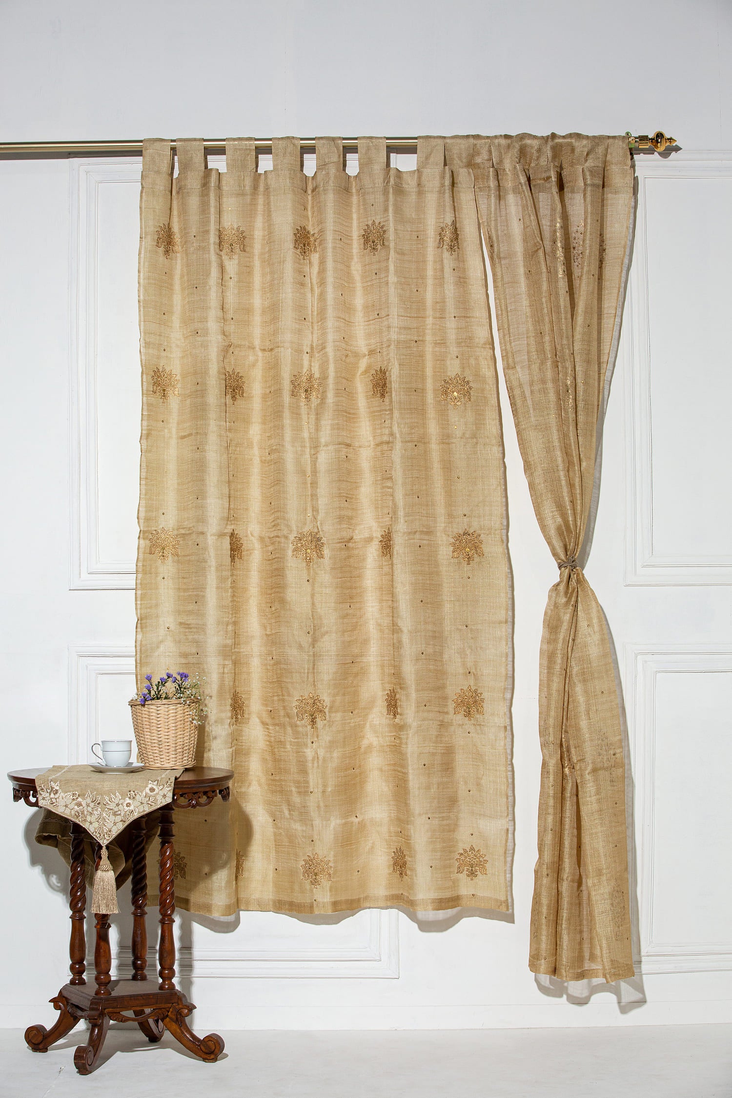 Net Muga Curtain In Block Print With Sequince